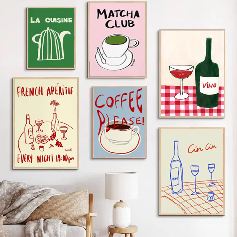 Coffee Tea Drawing - 1PC Impression d'art décorative sans cadre,