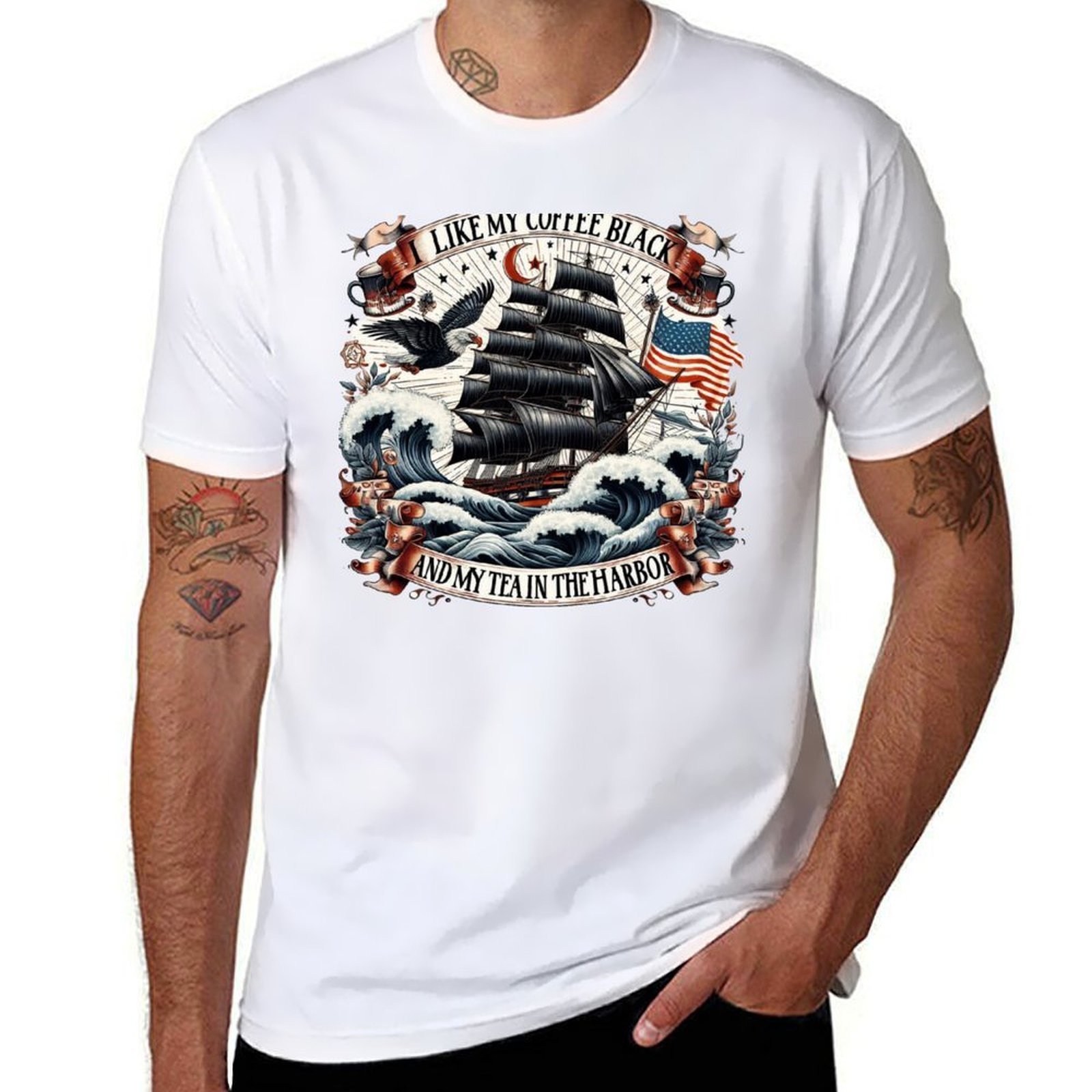 T-shirt en coton à manches cou - Coffee Tea Quotes Short avis et prix