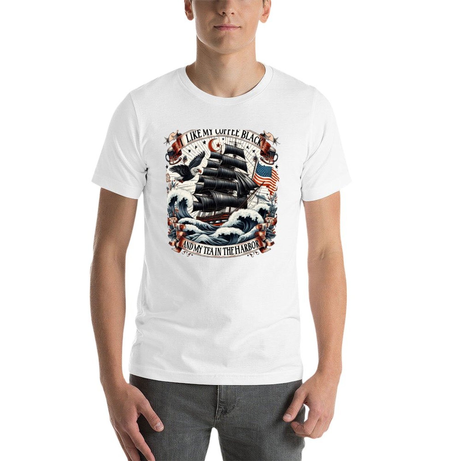 T-shirt en coton à manches cou - Coffee Tea Quotes Short avis et prix